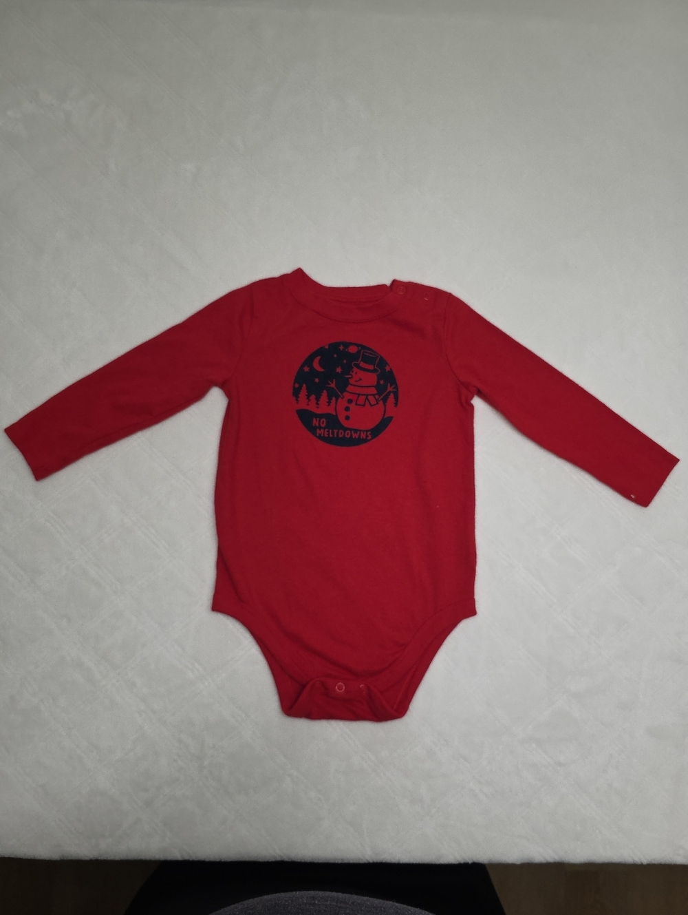 Gerber Red Long Sleeve Baby Bodysuit with Navy Snowman Graphic